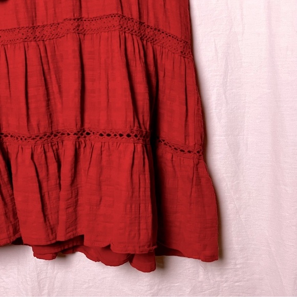Knox Rose | Rust Orange Flutter Sleeve Embroidered Peasant Shift Dress, Large - Picture 4 of 8
